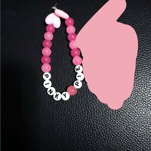 Pink Beaded Bracelet with Heart Charm